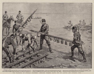 The Training of Russian Soldiers, Cossacks making Rafts out of Lances and Cooking Pots by William T. Maud